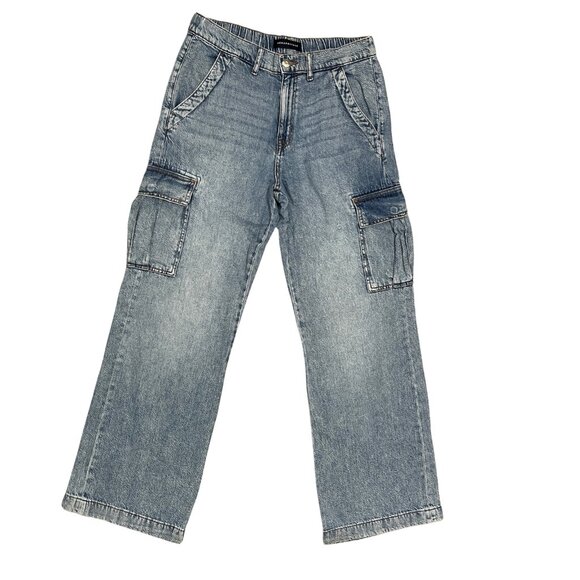 Aeropostale High Rise Cargo Jeans Light Wash Straight Leg Utility Y2K Women's L - Picture 1 of 15
